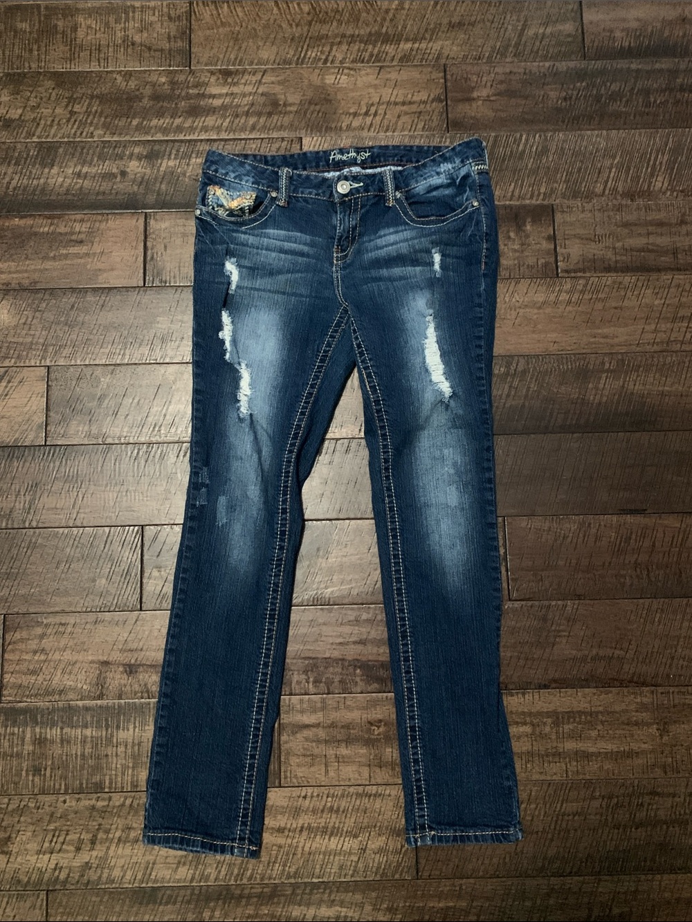 Amethyst Skinny Distressed Jeans in Dark Blue Wash